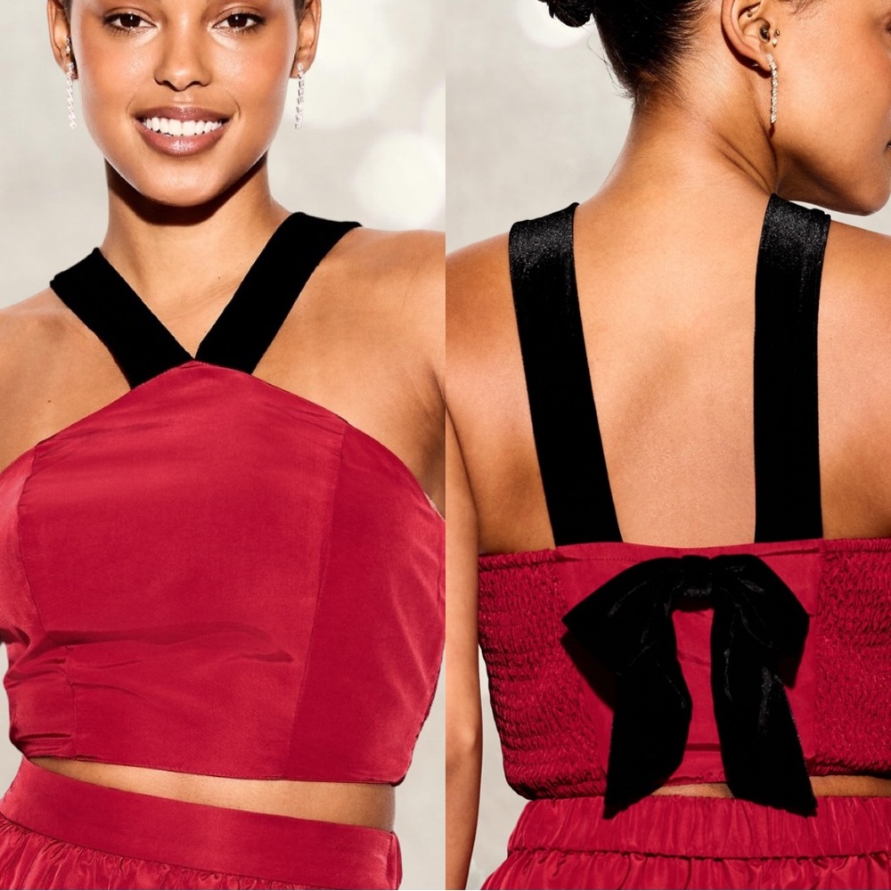 NWTS🌹THE OCCASION XL🌹ELITE LINE CRIMSON RED TAFFETA FIT & FLARE TOP SKIRT SET - Picture 10 of 16